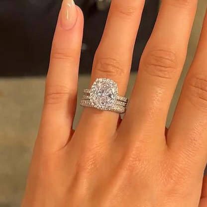 Exclusive Halo Cushion Cut 3PC Wedding Set In Sterling Silver-Sterling Silver-lornajewelry