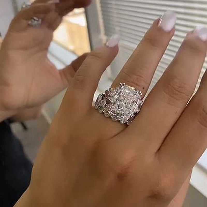 Luxurious Three Stone Radiant Cut Wedding Set In Sterling Silver-Sterling Silver-lornajewelry