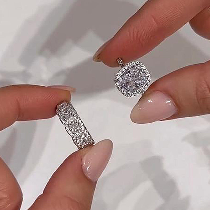 Timeless Halo Cushion Cut Women's Wedding Ring Set In Sterling Silver-Sterling Silver-lornajewelry