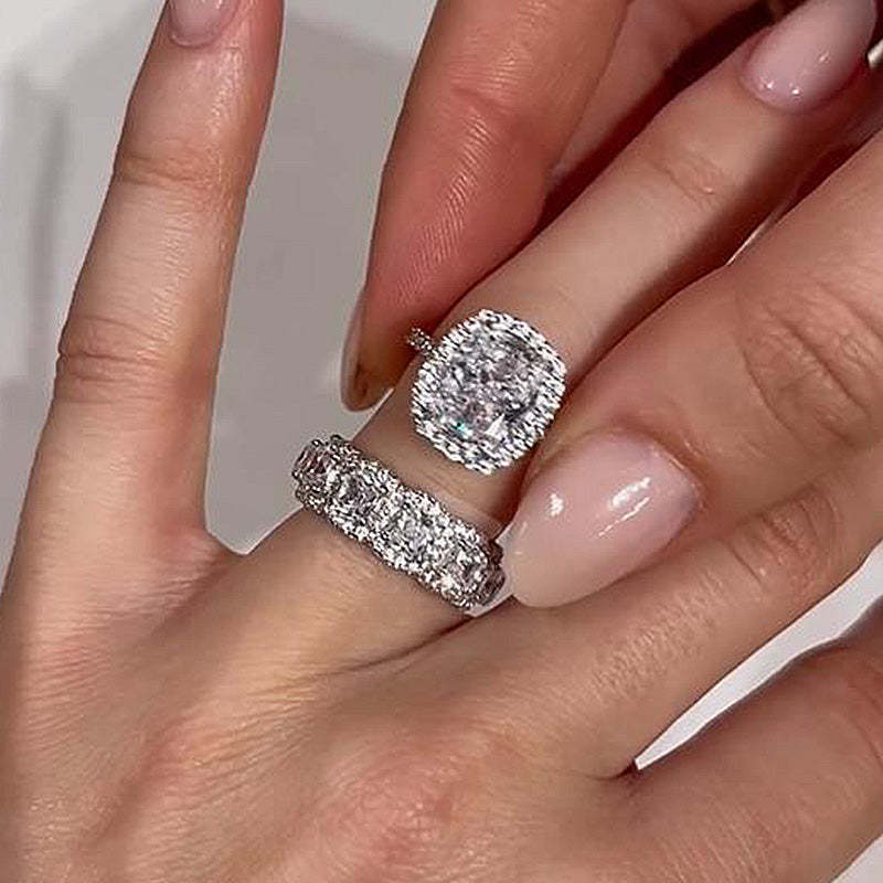 Timeless Halo Cushion Cut Women's Wedding Ring Set In Sterling Silver-Sterling Silver-lornajewelry