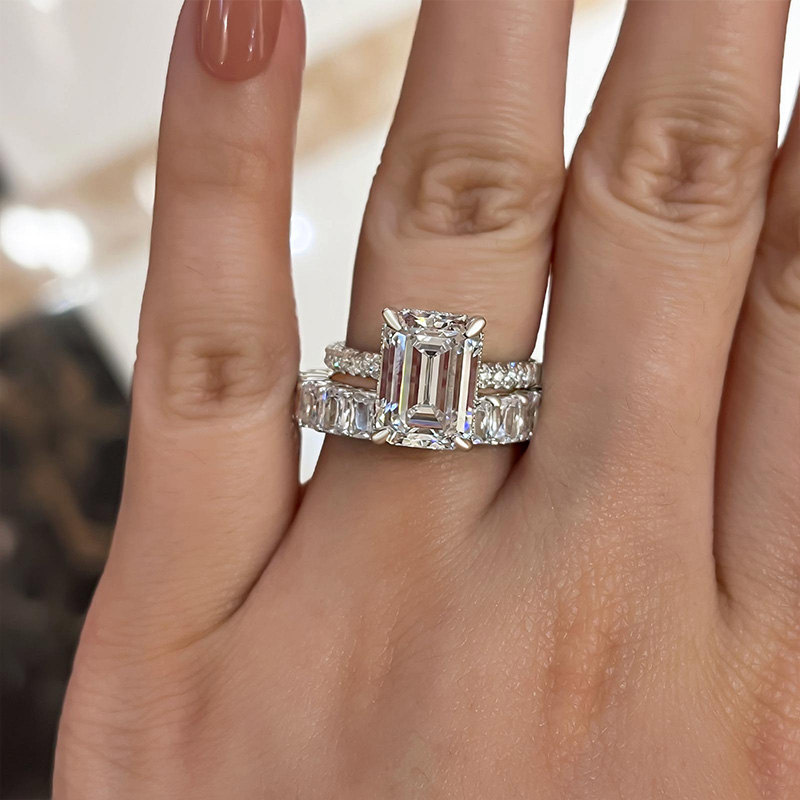 Gorgeous Emerald Cut Wedding Set For Women In Sterling Silver-Sterling Silver-lornajewelry