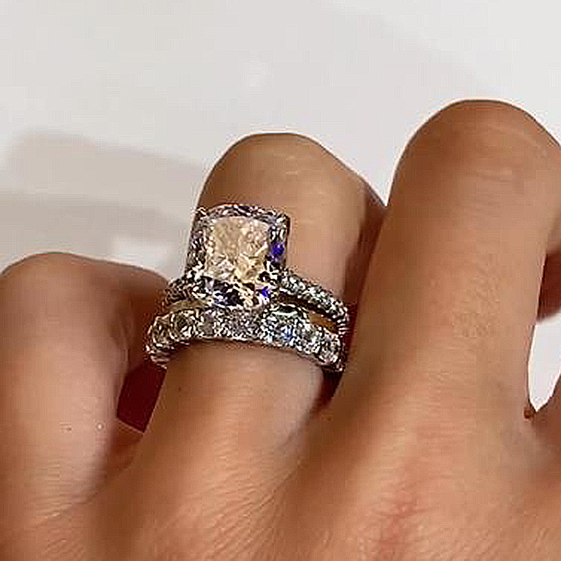 Gorgeous Cushion Cut 3PC Wedding Ring Set In Sterling Silver-Sterling Silver-lornajewelry