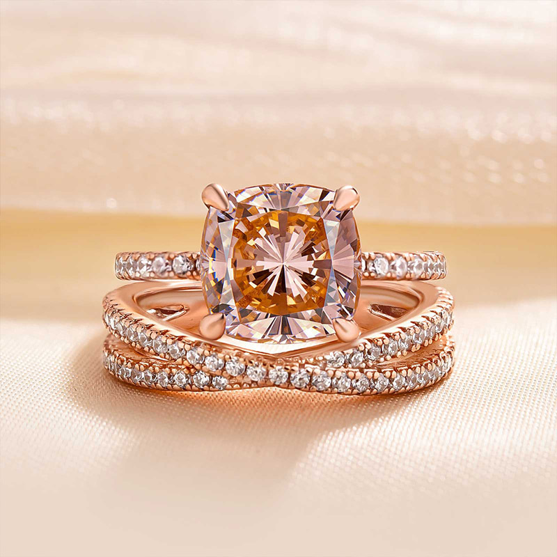 Morganite Pink Hidden Halo Cushion Cut Elegant Wedding Set In Sterling Silver-Sterling Silver-lornajewelry