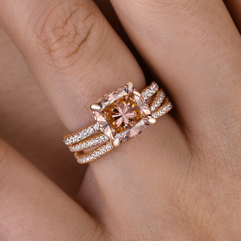 Morganite Pink Hidden Halo Cushion Cut Elegant Wedding Set In Sterling Silver-Sterling Silver-lornajewelry
