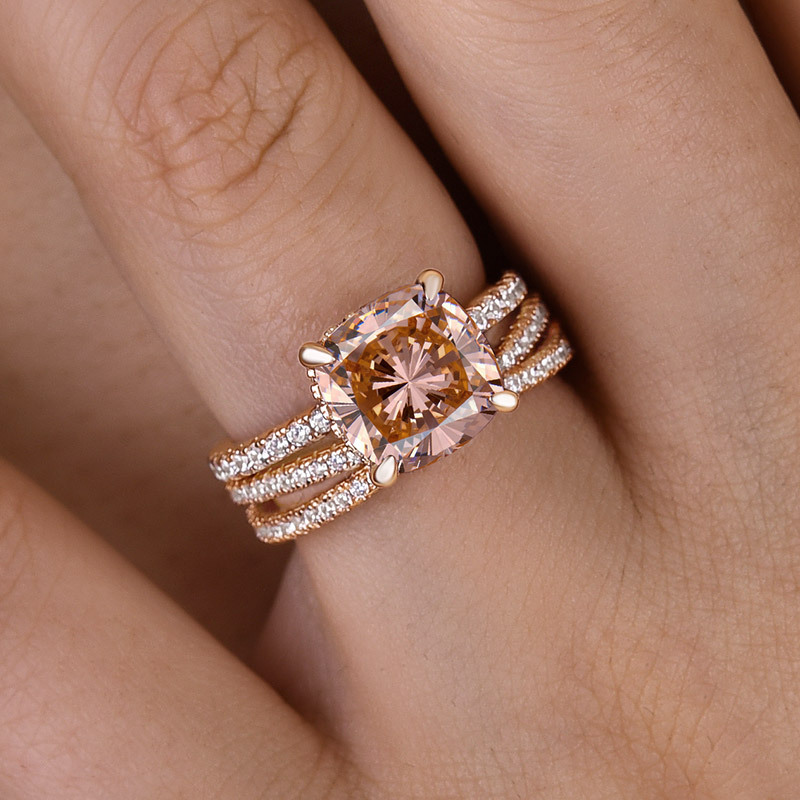 Morganite Pink Hidden Halo Cushion Cut Elegant Wedding Set In Sterling Silver-Sterling Silver-lornajewelry