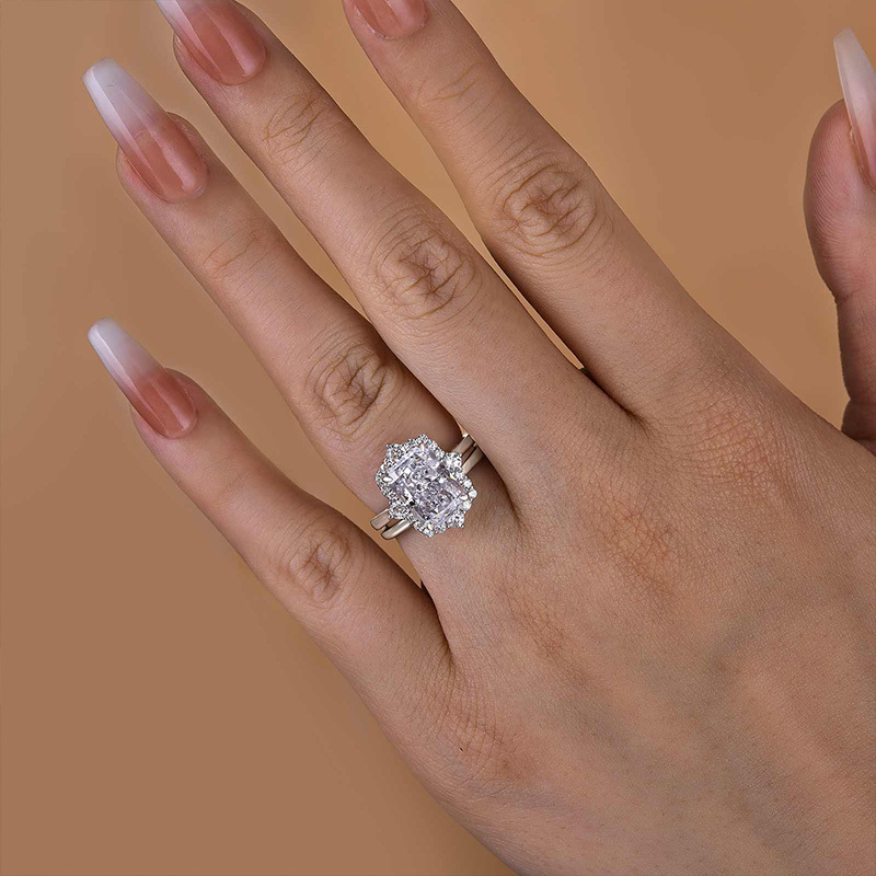 Elegant Halo Radiant Cut Wedding Set For Women In Sterling Silver-Sterling Silver-lornajewelry