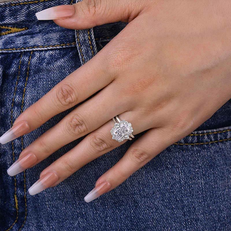 Elegant Halo Radiant Cut Wedding Set For Women In Sterling Silver-Sterling Silver-lornajewelry