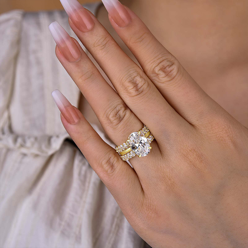 Luxury 4.0 Carat Oval Cut 3PC Wedding Ring Set In Sterling Silver-Sterling Silver-lornajewelry