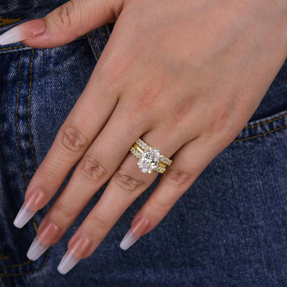 Luxury 4.0 Carat Oval Cut 3PC Wedding Ring Set In Sterling Silver-Sterling Silver-lornajewelry