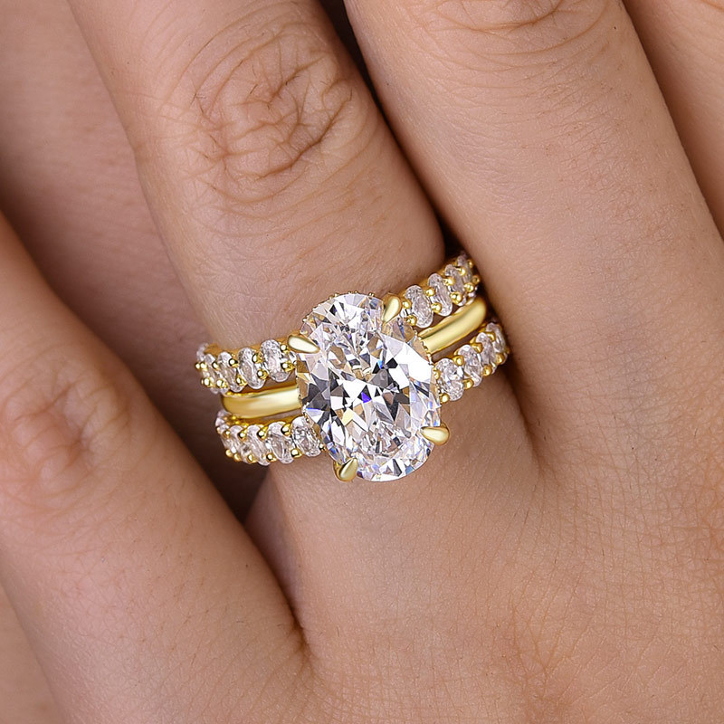 Luxury 4.0 Carat Oval Cut 3PC Wedding Ring Set In Sterling Silver-Sterling Silver-lornajewelry