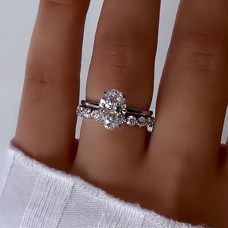 Elegant Oval Cut Wedding Ring Set For Women In Sterling Silver-Sterling Silver-lornajewelry