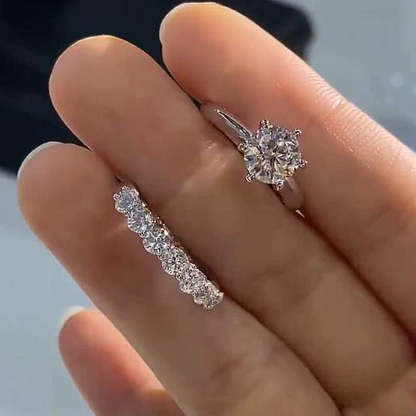 Moissanite Round Cut Wedding Ring Set For Women-Sterling Silver-lornajewelry