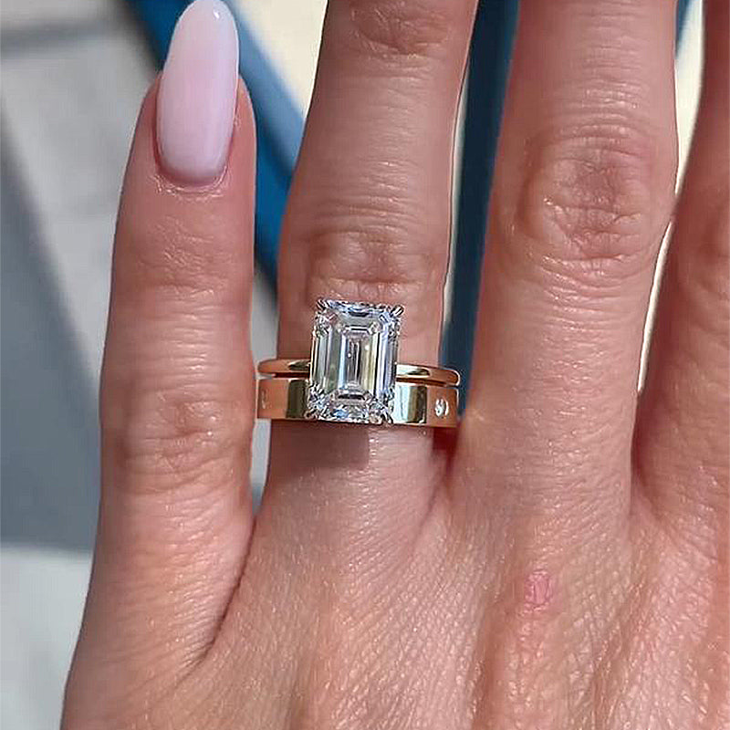Timeless Emerald Cut Wedding Ring Set In Sterling Silver-Sterling Silver-lornajewelry