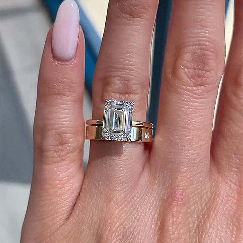 Timeless Emerald Cut Wedding Ring Set In Sterling Silver-Sterling Silver-lornajewelry