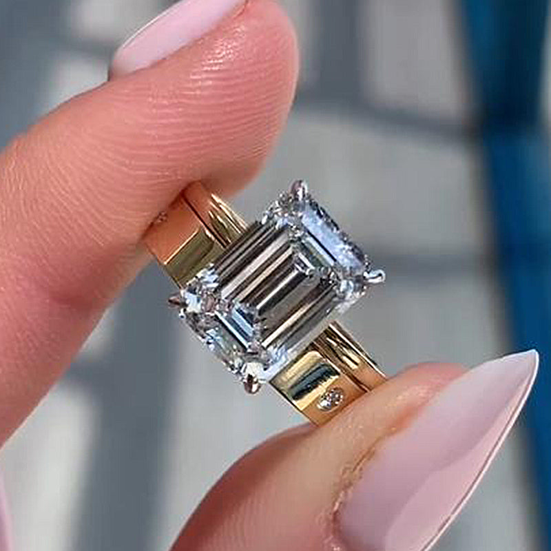 Timeless Emerald Cut Wedding Ring Set In Sterling Silver-Sterling Silver-lornajewelry