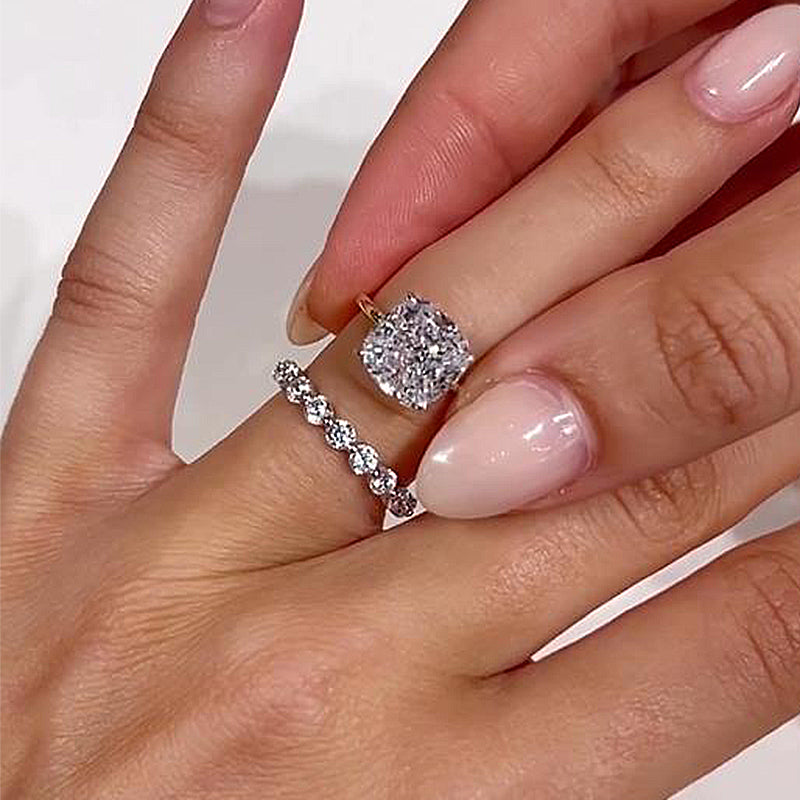 Sparkle Cushion Cut  Wedding Ring Set In Sterling Silver-Sterling Silver-lornajewelry