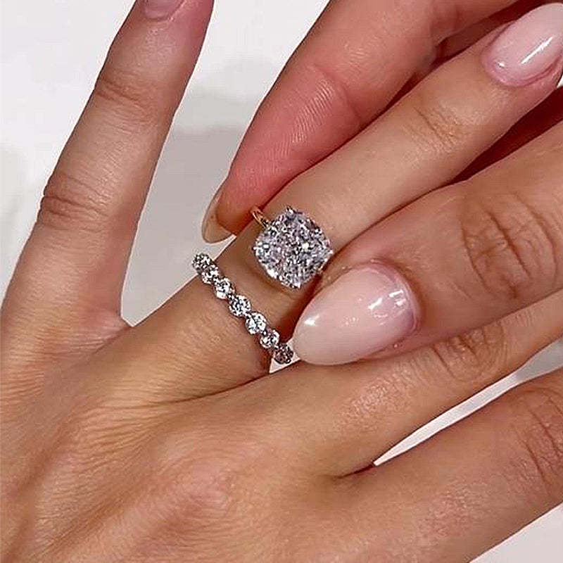 Sparkle Cushion Cut  Wedding Ring Set In Sterling Silver-Sterling Silver-lornajewelry