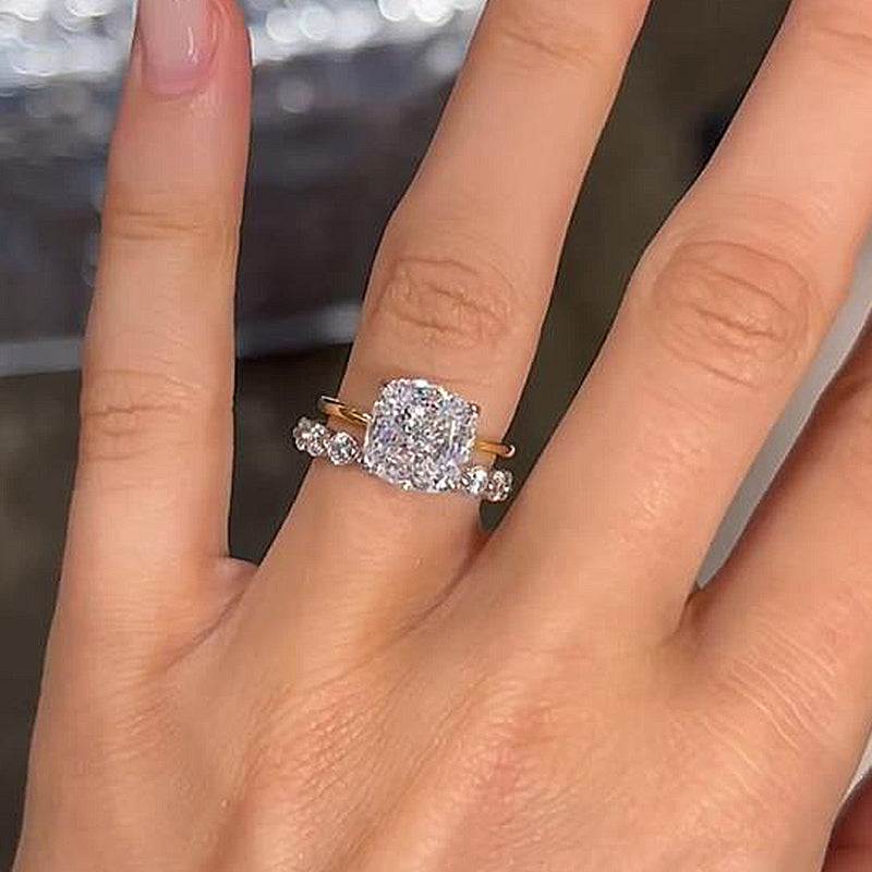 Sparkle Cushion Cut  Wedding Ring Set In Sterling Silver-Sterling Silver-lornajewelry