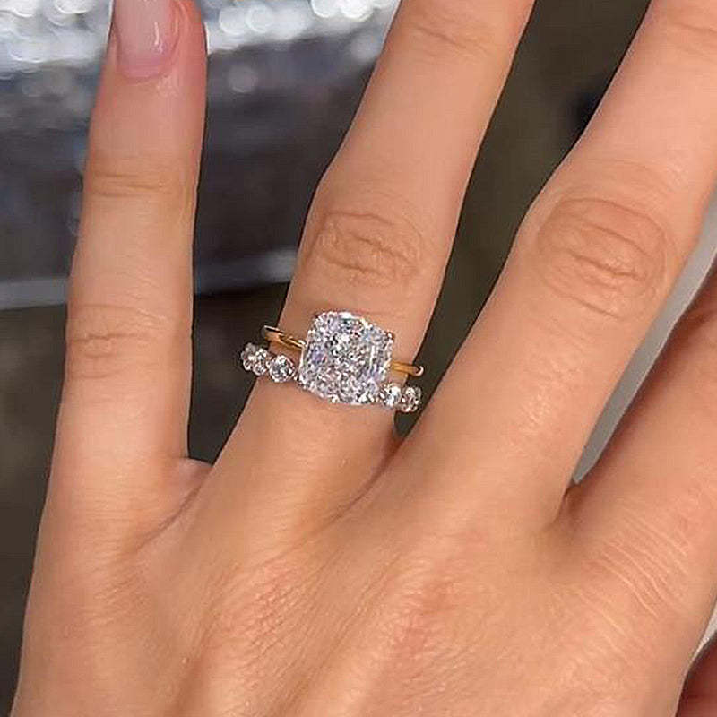 Sparkle Cushion Cut  Wedding Ring Set In Sterling Silver-Sterling Silver-lornajewelry