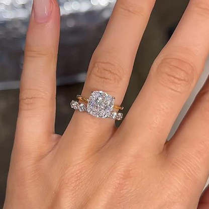 Sparkle Cushion Cut  Wedding Ring Set In Sterling Silver-Sterling Silver-lornajewelry