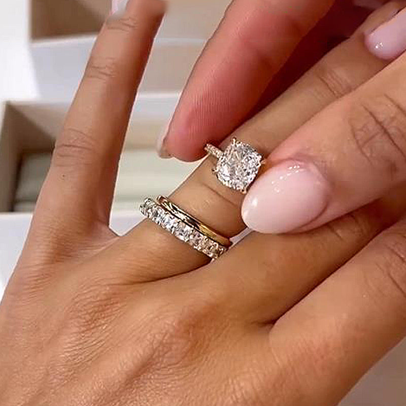 Excellent Cushion Cut 3PC Women's Wedding Ring Set In Sterling Silver-Sterling Silver-lornajewelry