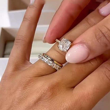 Excellent Cushion Cut 3PC Women's Wedding Ring Set In Sterling Silver-Sterling Silver-lornajewelry