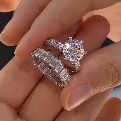 Excellent 6 Prongs Round Cut Wedding Set-Sterling Silver-lornajewelry