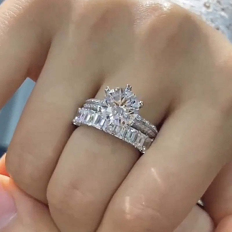 Excellent 6 Prongs Round Cut Wedding Set-Sterling Silver-lornajewelry