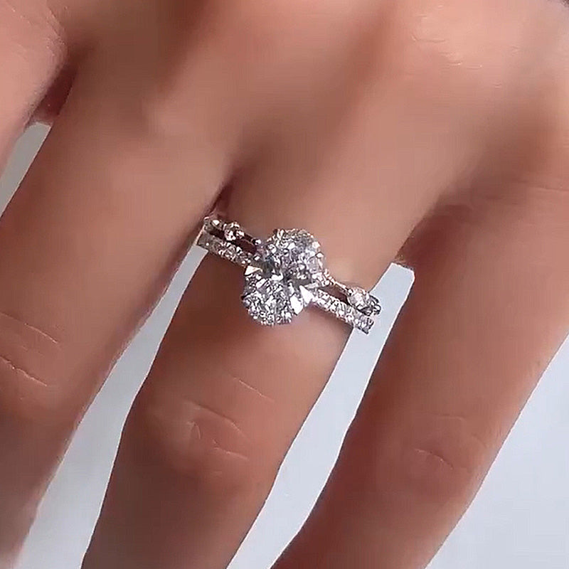 Attractive Crushed Ice Oval Cut Ring Set-Sterling Silver-lornajewelry