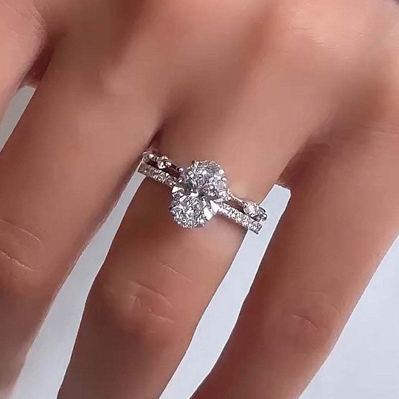 Attractive Crushed Ice Oval Cut Ring Set-Sterling Silver-lornajewelry