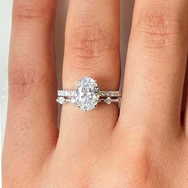 Attractive Crushed Ice Oval Cut Ring Set-Sterling Silver-lornajewelry