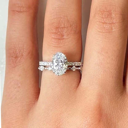 Attractive Crushed Ice Oval Cut Ring Set-Sterling Silver-lornajewelry