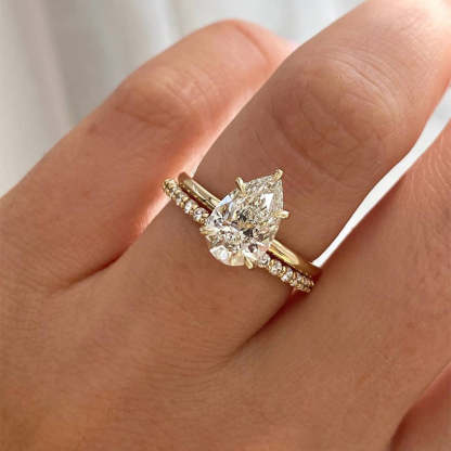 Lovely Yellow Gold Pear Cut Wedding Ring Set In Sterling Silver-Sterling Silver-lornajewelry