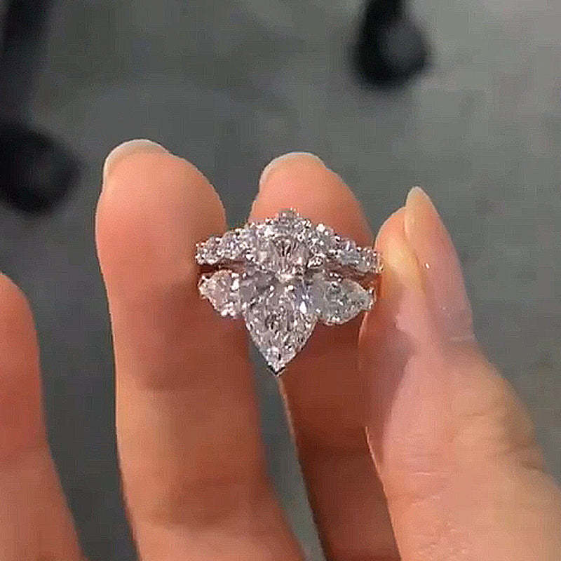 Gorgeous Pear Cut Three Stone Wedding Ring Set-Sterling Silver-lornajewelry