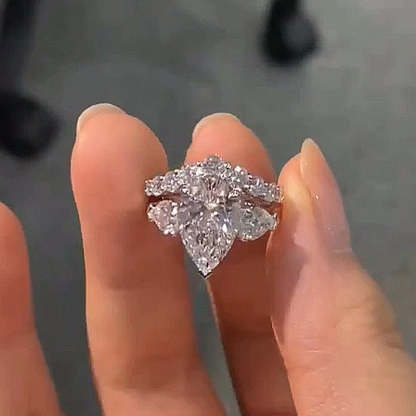 Gorgeous Pear Cut Three Stone Wedding Ring Set-Sterling Silver-lornajewelry