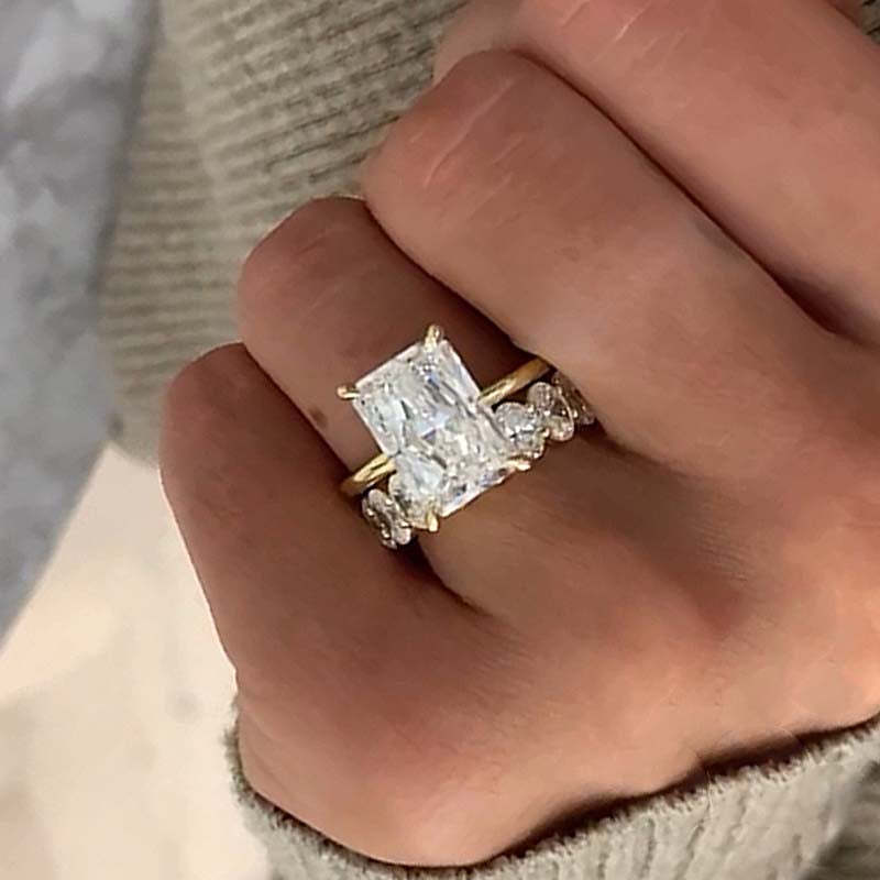 Excellent Yellow Gold Radiant Cut Wedding Ring Set-Sterling Silver-lornajewelry