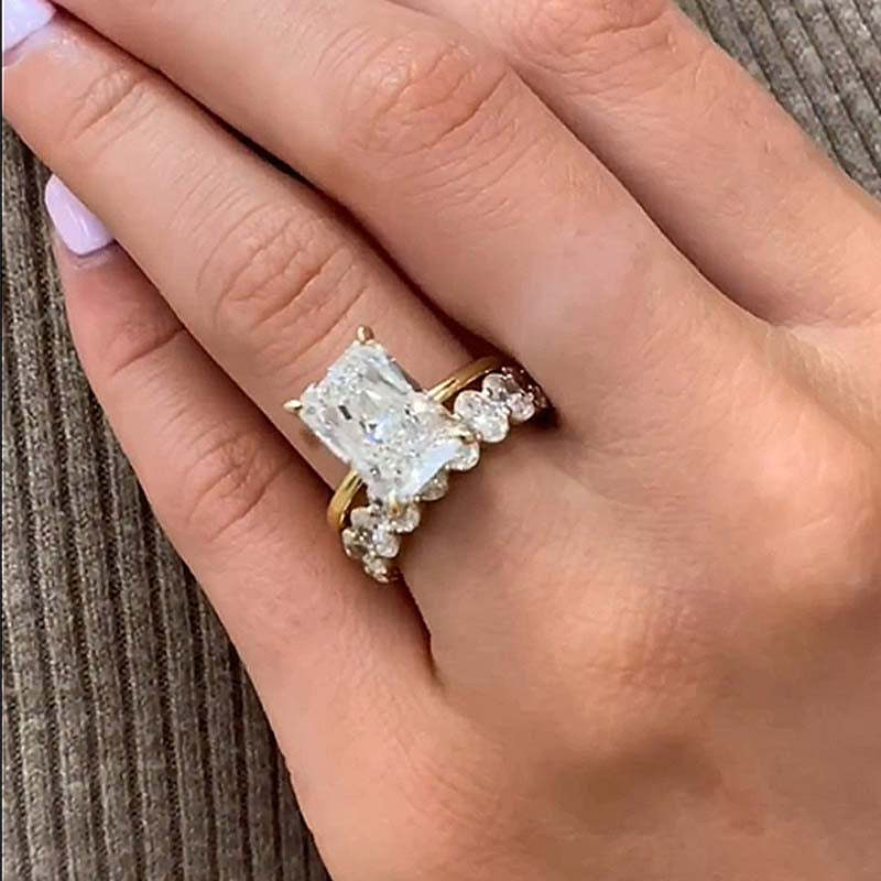 Excellent Yellow Gold Radiant Cut Wedding Ring Set-Sterling Silver-lornajewelry