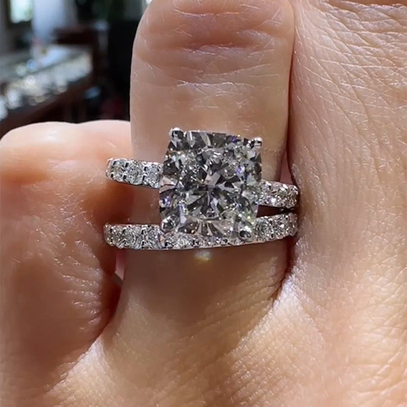 Honorable Cushion Cut Wedding Set-Sterling Silver-lornajewelry