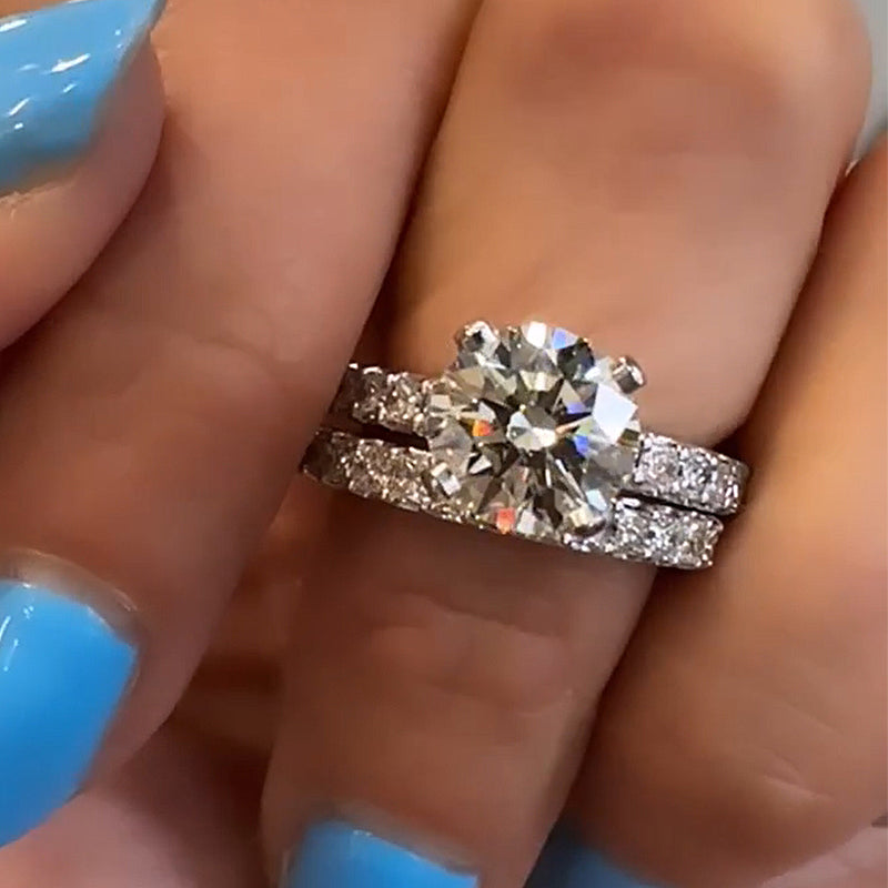 Bright Round Cut Wedding Set-Sterling Silver-lornajewelry