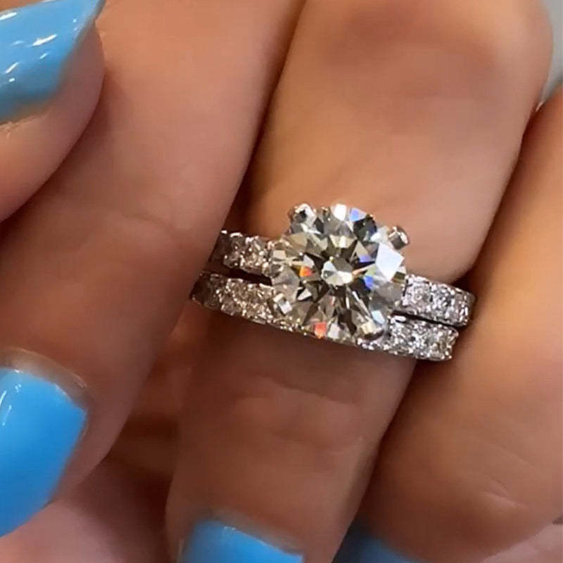 Bright Round Cut Wedding Set-Sterling Silver-lornajewelry