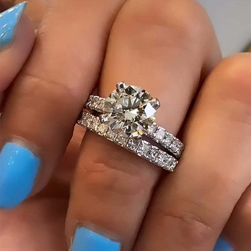 Bright Round Cut Wedding Set-Sterling Silver-lornajewelry