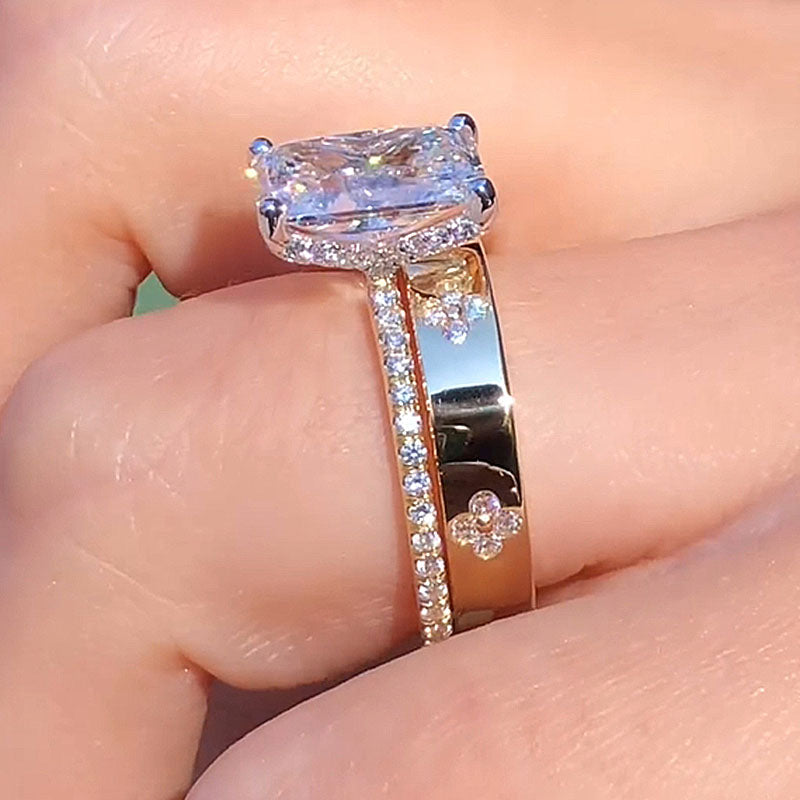 Enchanting Yellow Gold Radiant Cut Wedding Set-Sterling Silver-lornajewelry