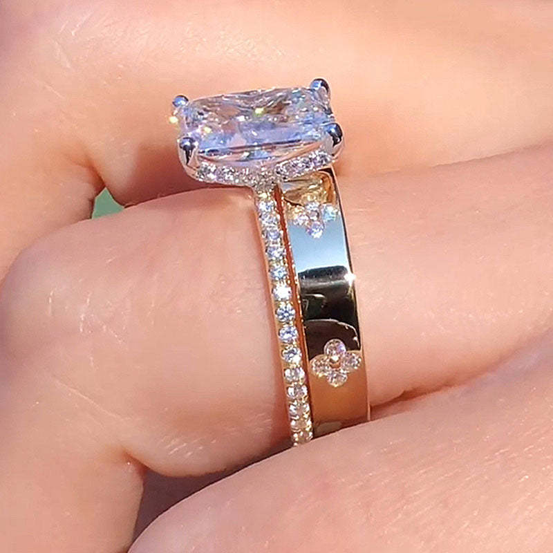 Enchanting Yellow Gold Radiant Cut Wedding Set-Sterling Silver-lornajewelry