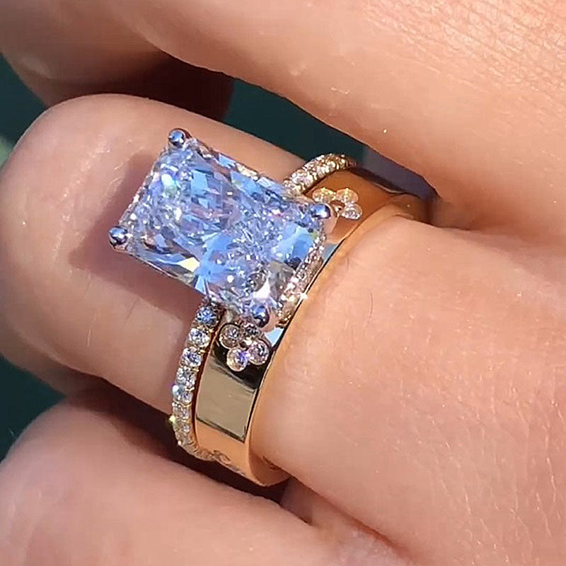 Enchanting Yellow Gold Radiant Cut Wedding Set-Sterling Silver-lornajewelry