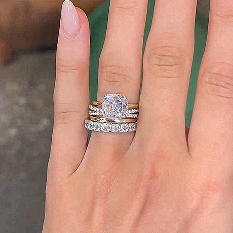 Honorable Cushion Cut 4PC Wedding Ring Set-Sterling Silver-lornajewelry