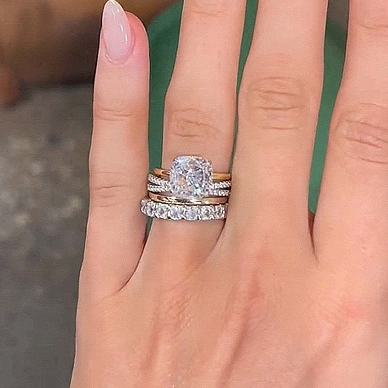 Honorable Cushion Cut 4PC Wedding Ring Set-Sterling Silver-lornajewelry