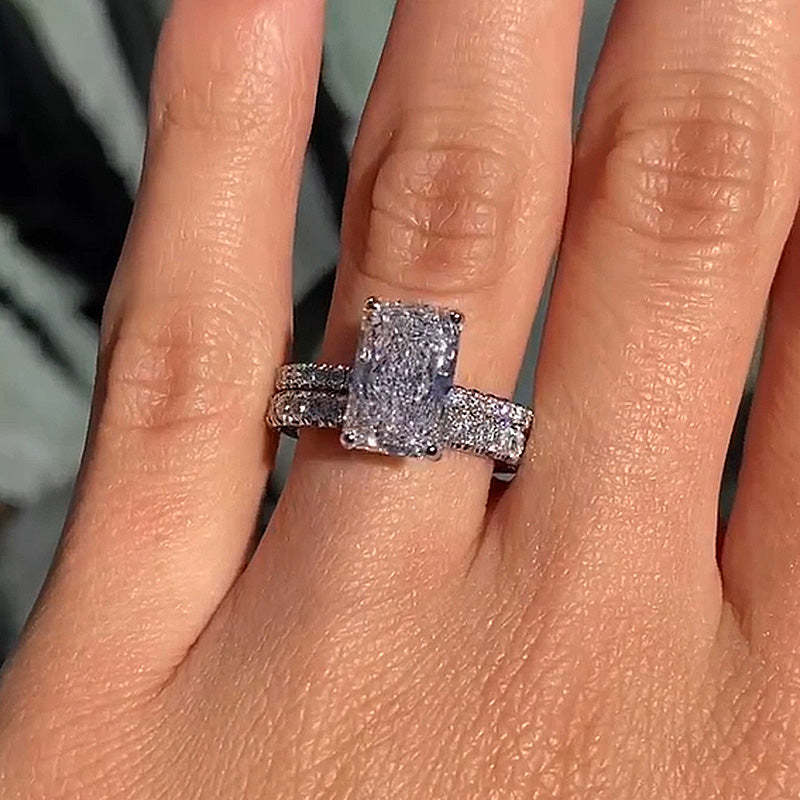 Radiant Cut Wedding Ring Set-Sterling Silver-lornajewelry