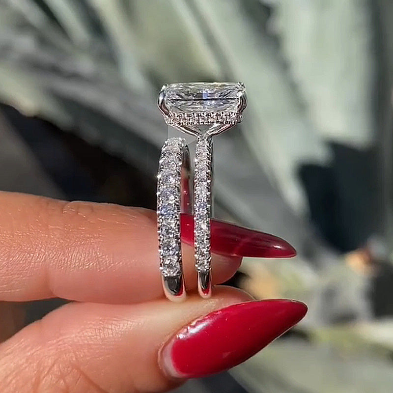 Radiant Cut Wedding Ring Set-Sterling Silver-lornajewelry