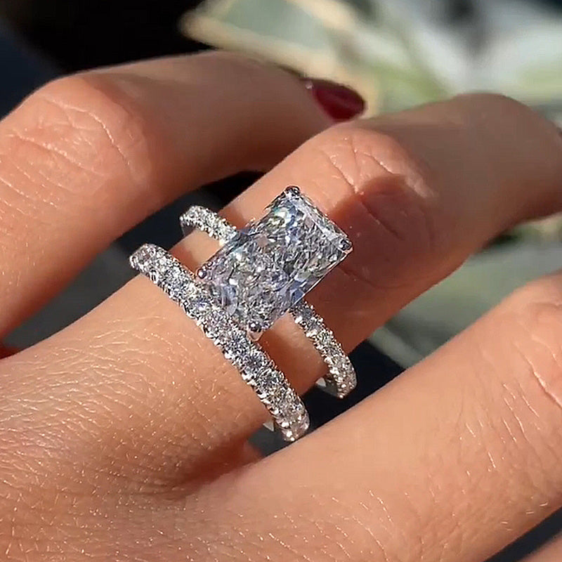 Radiant Cut Wedding Ring Set-Sterling Silver-lornajewelry