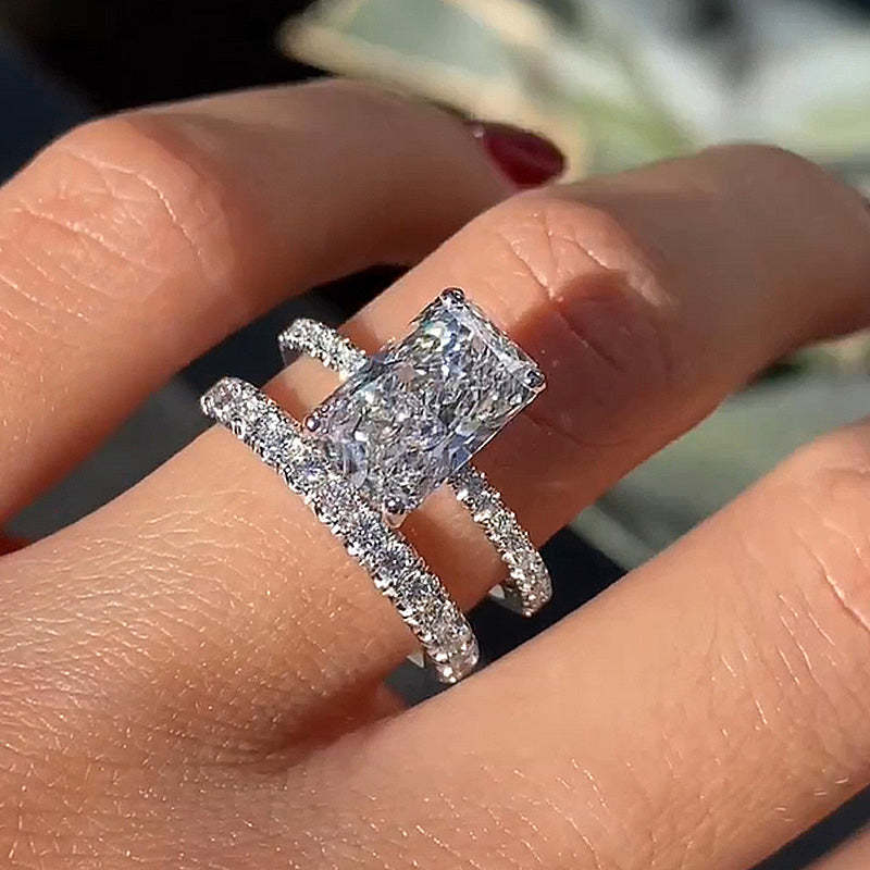 Radiant Cut Wedding Ring Set-Sterling Silver-lornajewelry